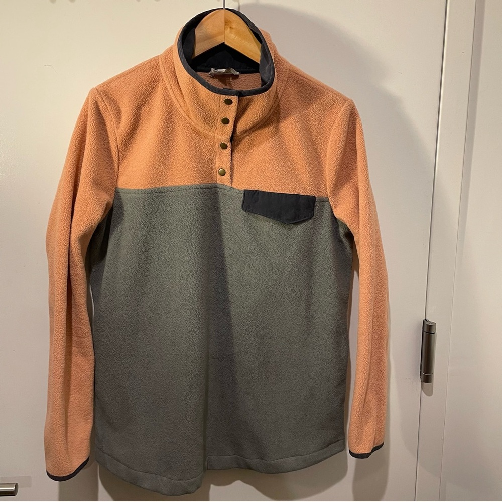 Entro Gray & Peach Mock Neck Fleece Snap Pullover Jacket